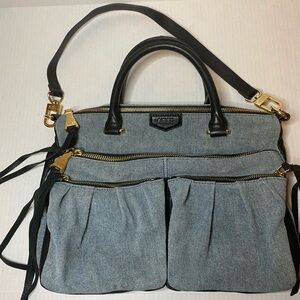 Aimee Kestenberg Soho Satchel  Denim Black leather Double Handle Shoulder Strap